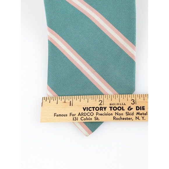 Polo Ralph Lauren Silk Hand Made Striped Men Neck Tie Teal Green Pink USA Narrow - Picture 2 of 9